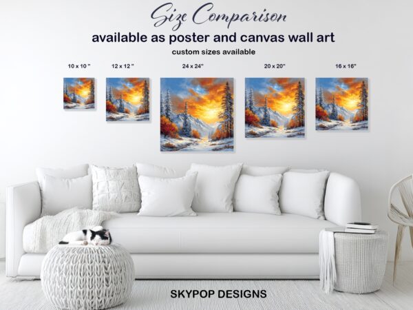 Fiery Winter Sunset Mountain Art