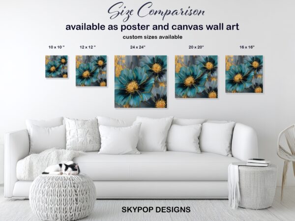 Luxe Teal Blooms Art