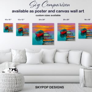 Vibrant Sunset Boat Art