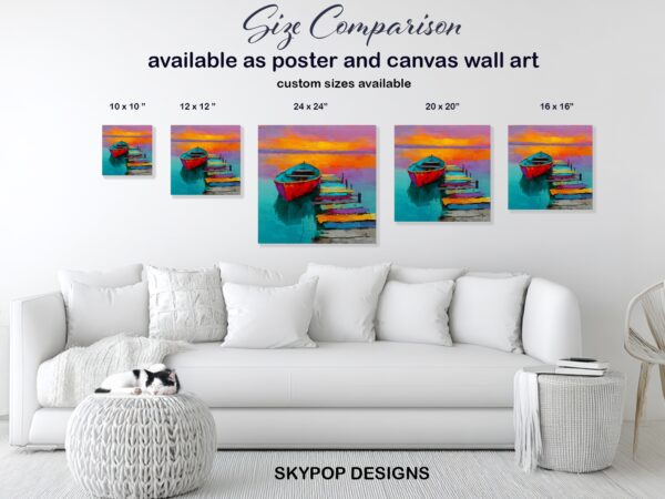 Vibrant Sunset Boat Art