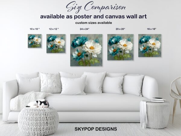 Teal Peony Butterfly Art