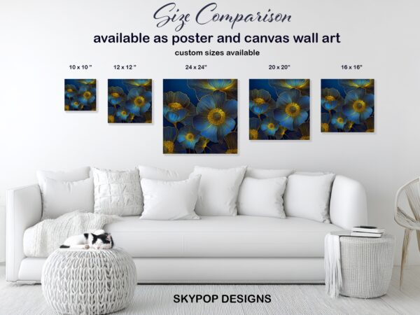Golden Blue Floral Art