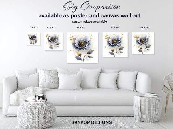 Blue Gold Flower Art