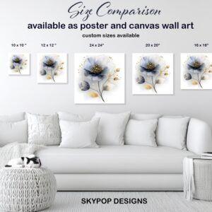 Blue Gold Flower Art