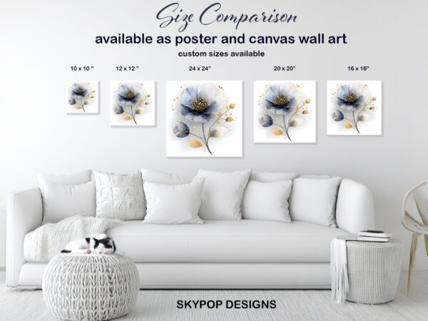 Blue Gold Flower Art
