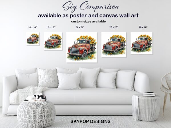 Vintage Truck Sunflower Art