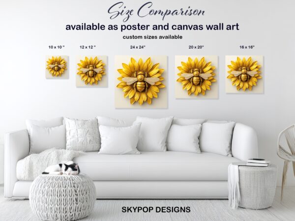 Golden Bee Sunflower Art