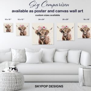 Highland Cow Floral Crown Art