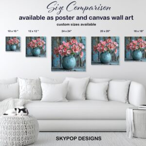 Pink Geraniums Teal Vase Art