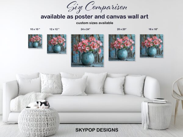 Pink Geraniums Teal Vase Art