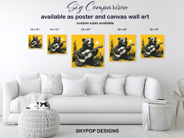 Bear Playing Guitar Moon Art