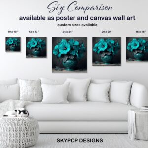 Teal Hibiscus Vase Art