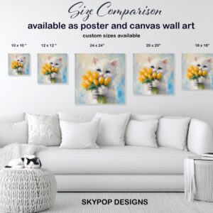 Kitten Yellow Tulips Art