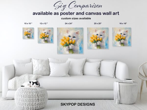 Kitten Yellow Tulips Art