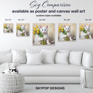 White Cat With Yellow Tulips Art