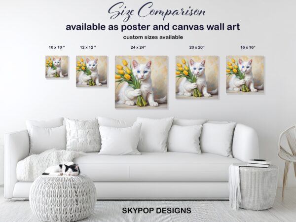 White Cat With Yellow Tulips Art