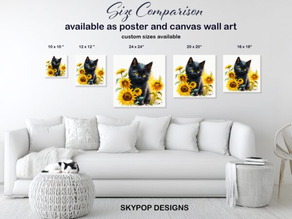 Black Cat and Sunflowers Art