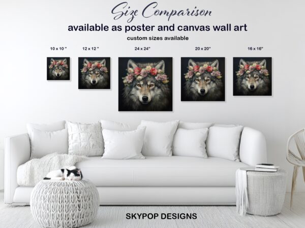 Wolf with Flower Crown Art