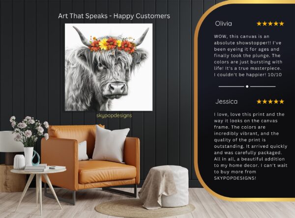Highland Cow Floral Crown Art