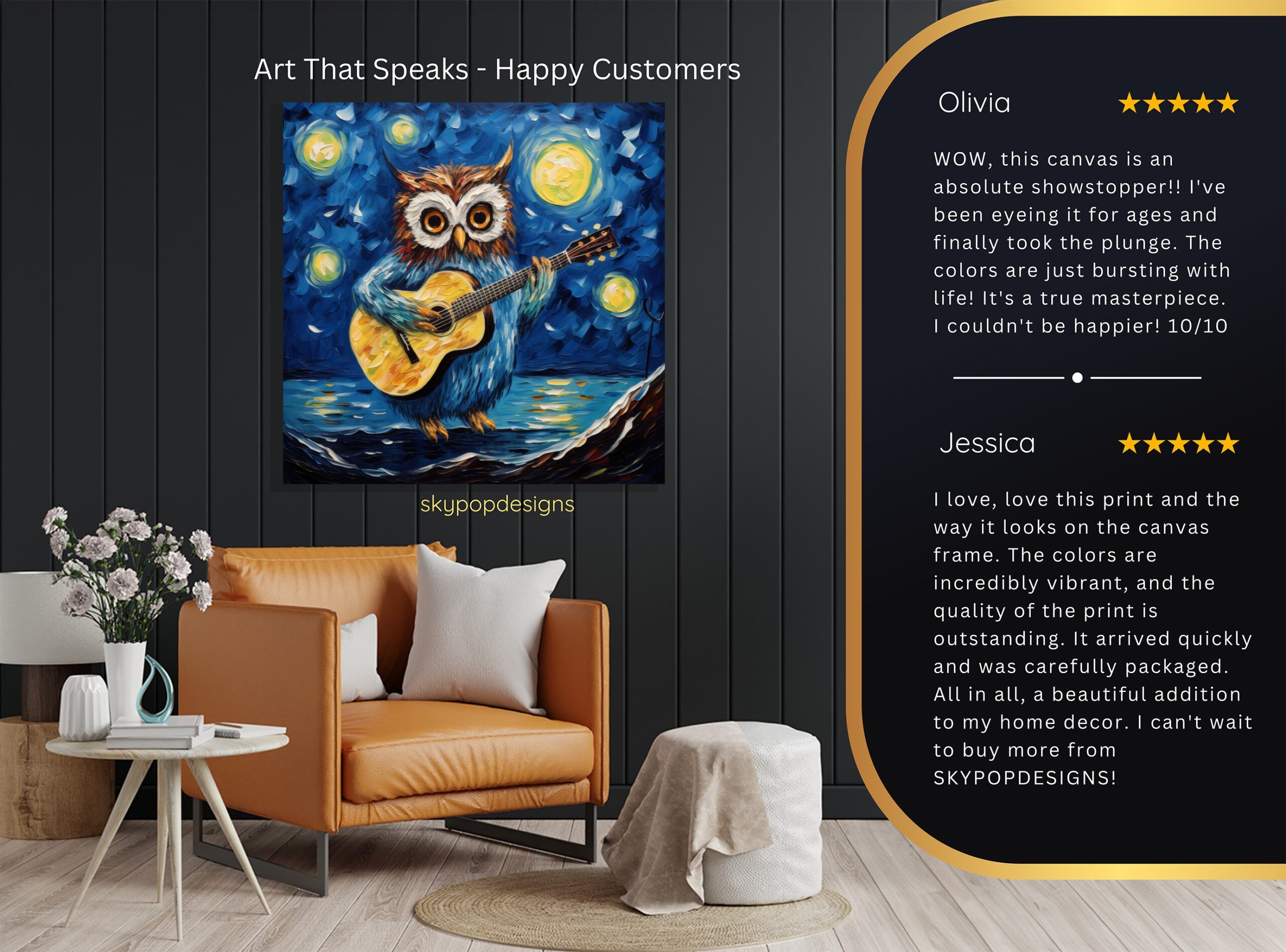 8.jpg Owl Guitar Starry Night Art