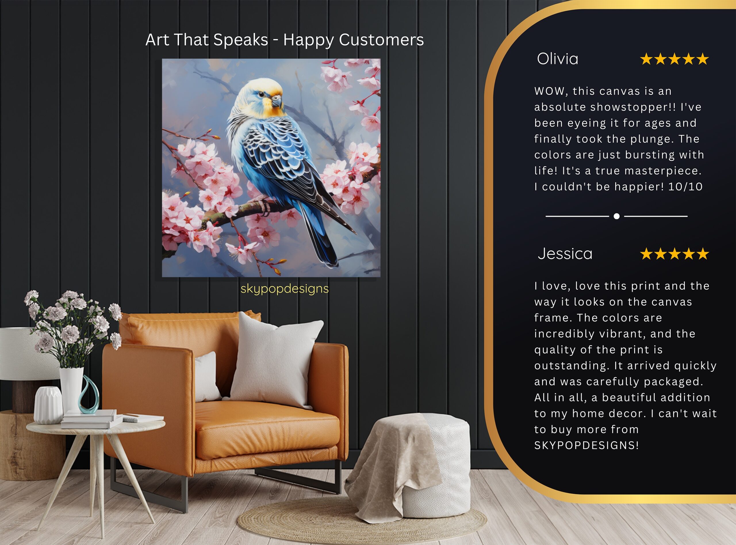8.jpg Blue Budgie Cherry Blossom Art