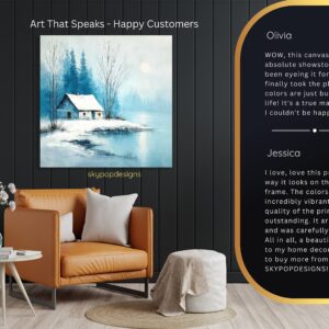 Winter Cabin Lake Art