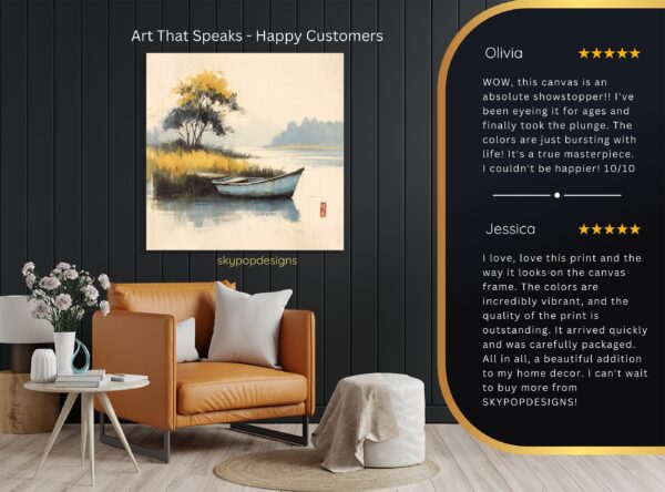 Serene Lake Boat Art