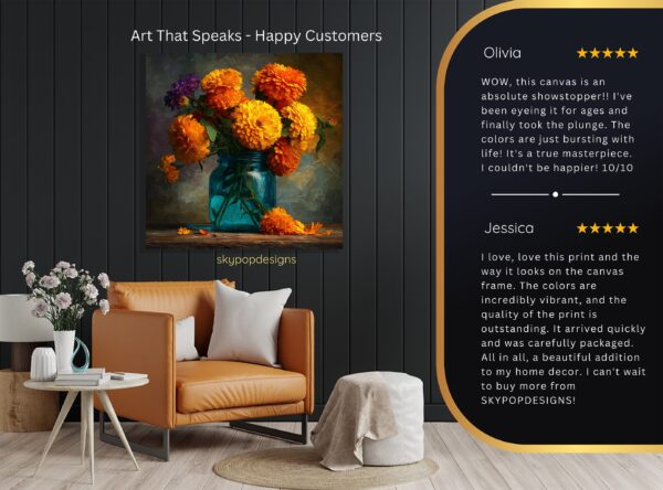 Marigolds in Teal Jar Art