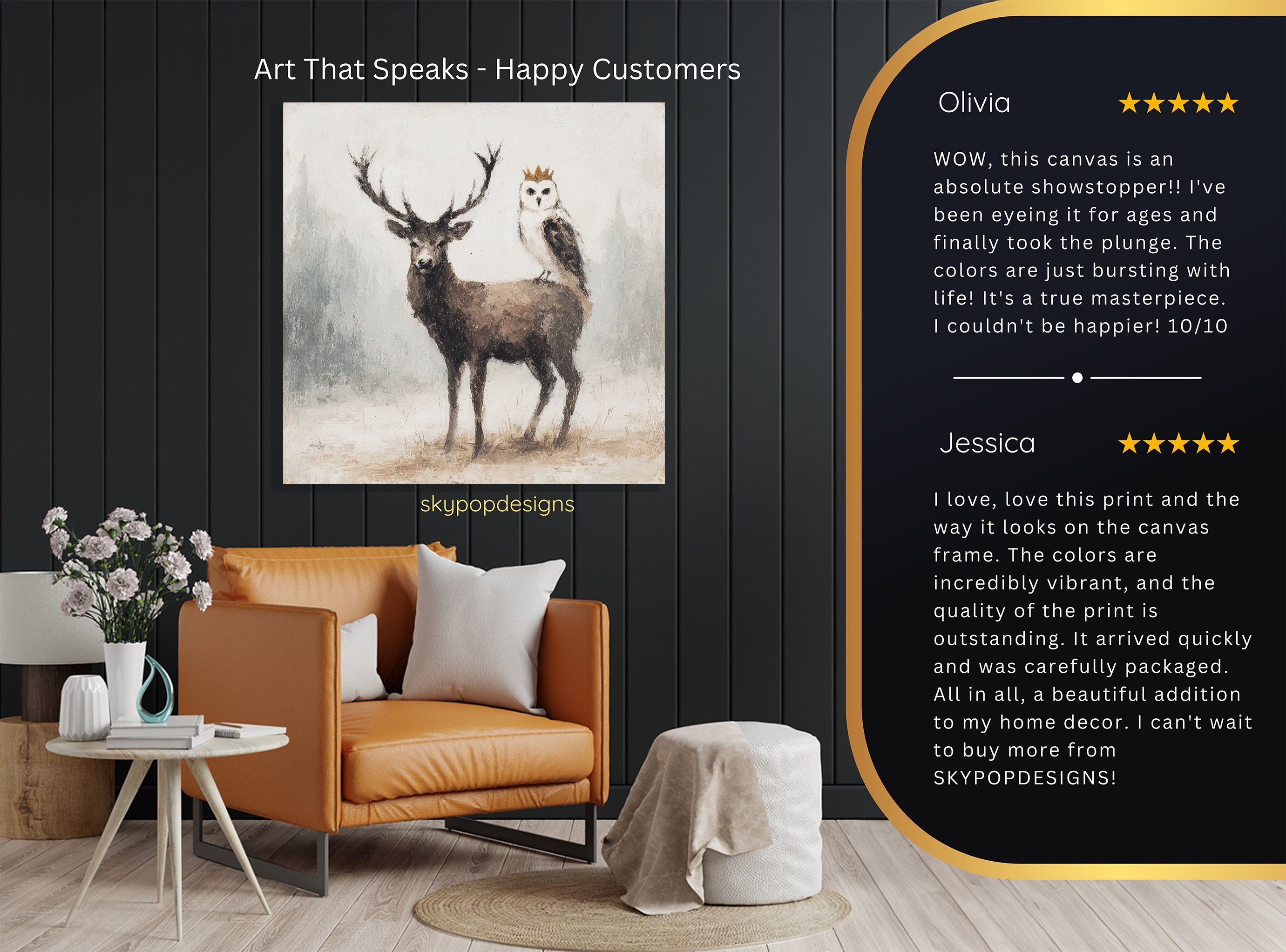 8.jpg Crowned Owl and Deer Art