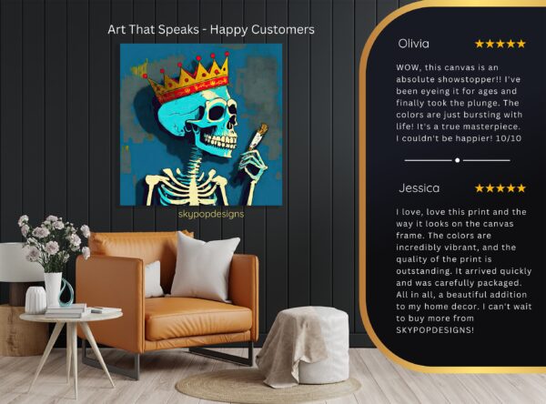 King Skeleton Smoking Art