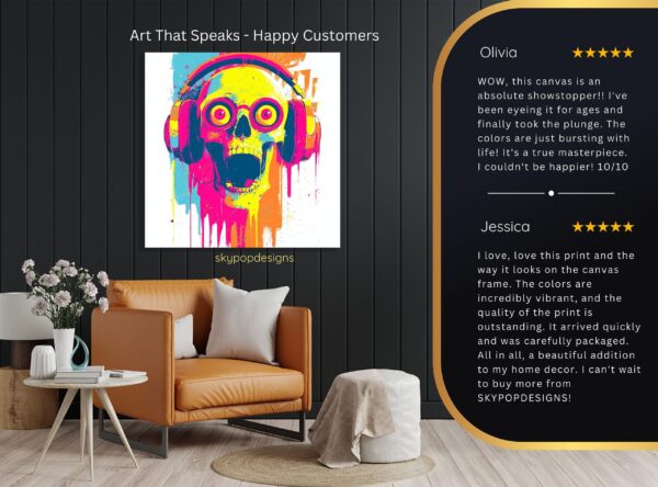 Neon Skull Headphones Art