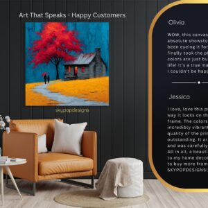 Vibrant Red Tree House Art