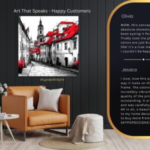 European Red Roof Cityscape Art