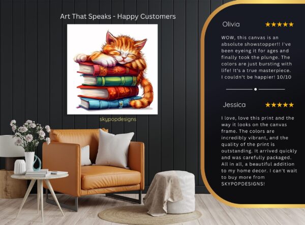 Cat Reading Books Art
