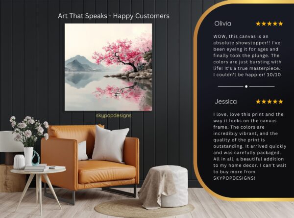 Cherry Blossom Lake Reflection Art