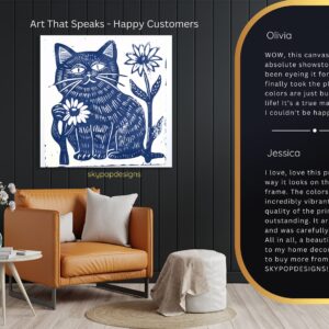 Blue Cat Flower Art