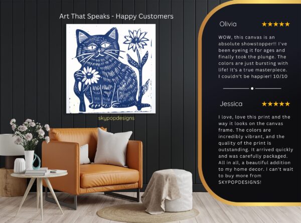 Blue Cat Flower Art