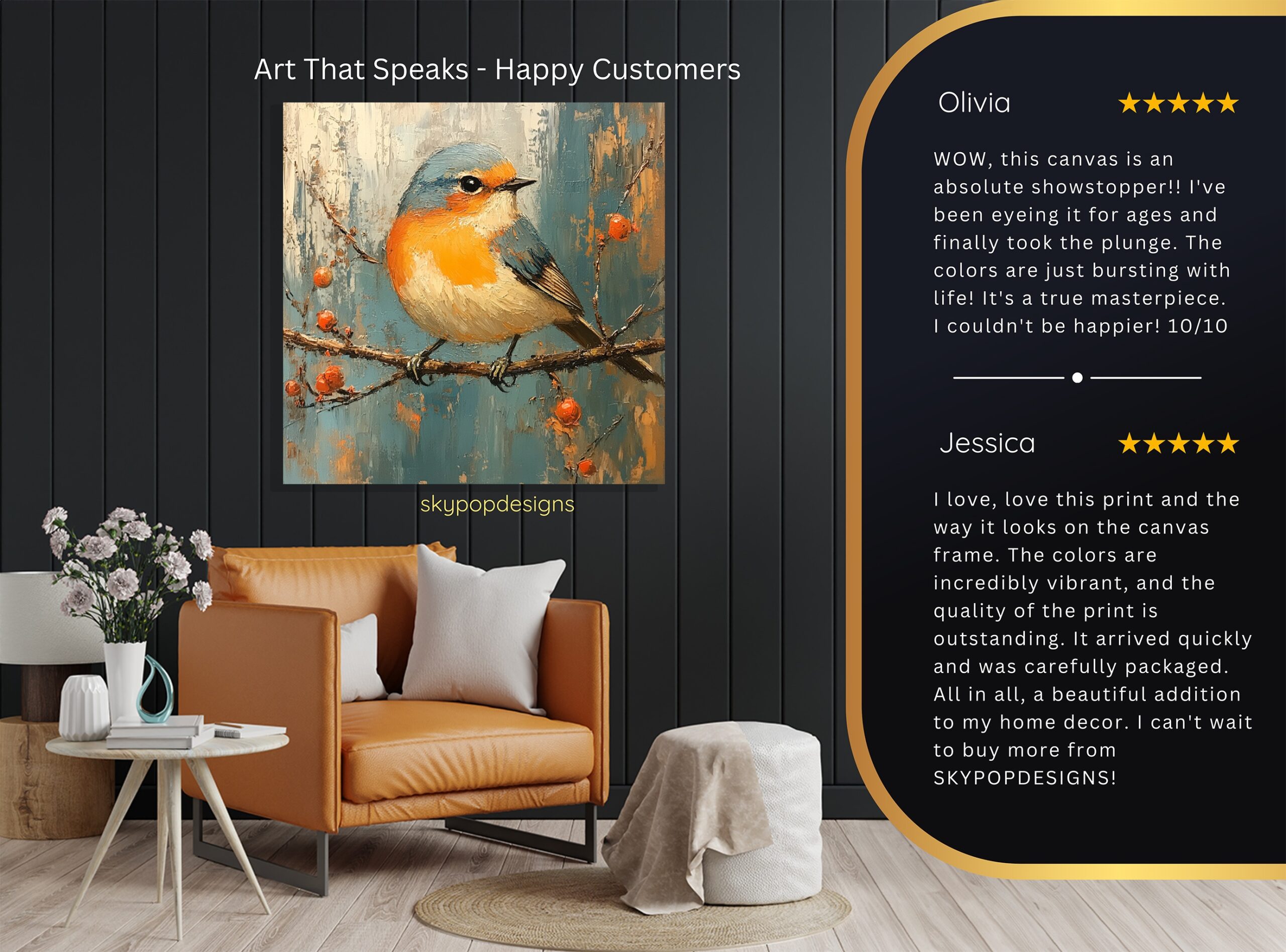 8.jpg Orange Bird Branch Art