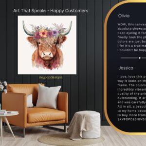 Highland Cow Floral Crown Art