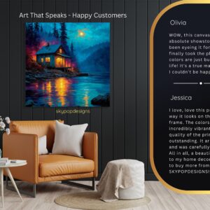 Moonlit Cabin Lake Art