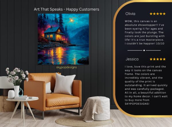 Moonlit Cabin Lake Art
