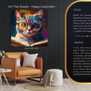 Colorful Cat Reading Art