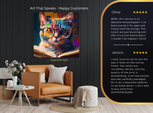 Colorful Cat Reading Art