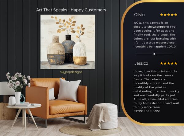 Golden Leaf Vase Trio Art