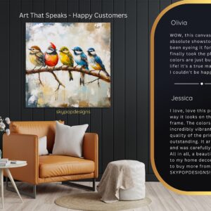 Colorful Birds on Branch Art