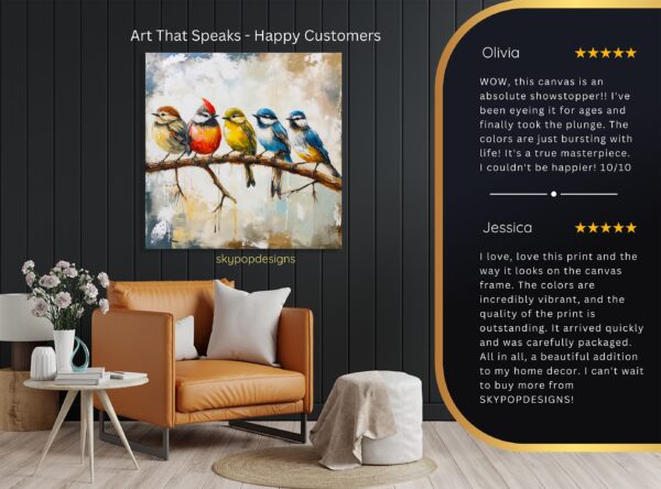 Colorful Birds on Branch Art