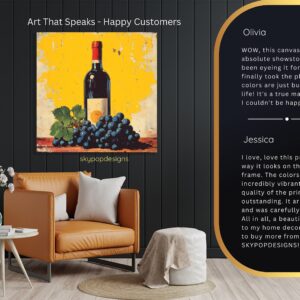 Wine Bottle and Grapes Art