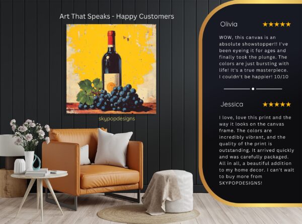 Wine Bottle and Grapes Art