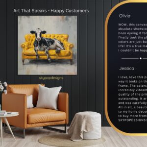 Cow on Yellow Couch Art