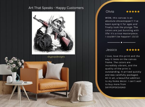 Elderly Woman with Gun Art